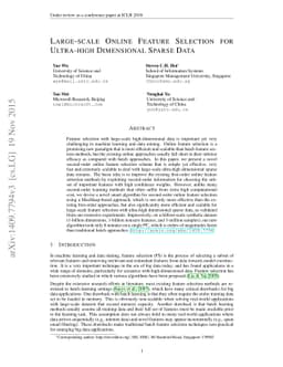 Large-scale Online Feature Selection for Ultra-high Dimensional Sparse
  Data