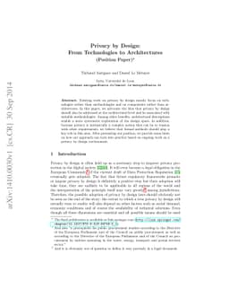 Privacy by Design: From Technologies to Architectures (Position Paper)