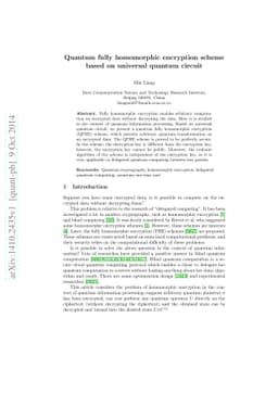 Quantum fully homomorphic encryption scheme based on universal quantum
  circuit