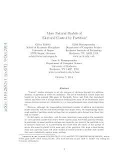 More Natural Models of Electoral Control by Partition