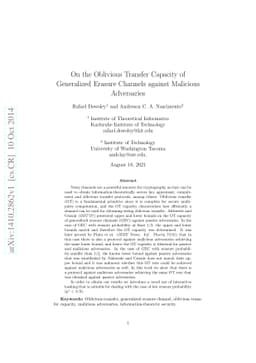 On the Oblivious Transfer Capacity of Generalized Erasure Channels
  against Malicious Adversaries