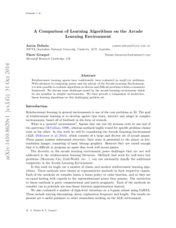 A Comparison of learning algorithms on the Arcade Learning Environment