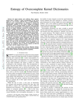 Entropy of Overcomplete Kernel Dictionaries