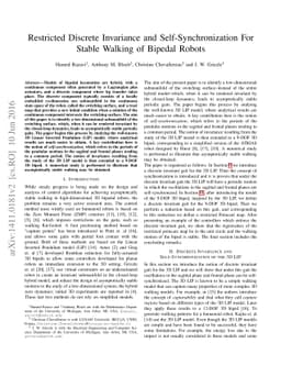 Restricted Discrete Invariance and Self-Synchronization For Stable
  Walking of Bipedal Robots