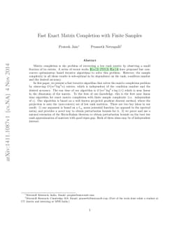 Fast Exact Matrix Completion with Finite Samples