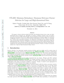 N$^3$LARS: Minimum Redundancy Maximum Relevance Feature Selection for
  Large and High-dimensional Data
