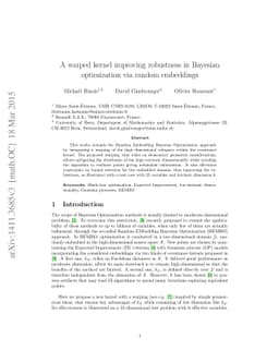 A warped kernel improving robustness in Bayesian optimization via random
  embeddings