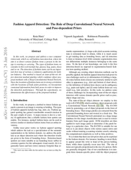 Fashion Apparel Detection: The Role of Deep Convolutional Neural Network
  and Pose-dependent Priors
