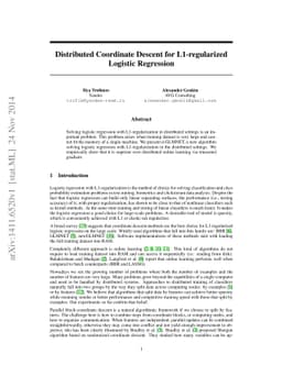 Distributed Coordinate Descent for L1-regularized Logistic Regression