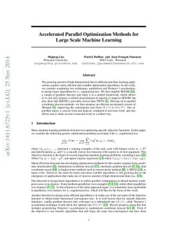 Accelerated Parallel Optimization Methods for Large Scale Machine
  Learning
