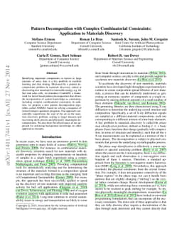 Pattern Decomposition with Complex Combinatorial Constraints:
  Application to Materials Discovery