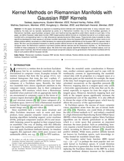 Kernel Methods on Riemannian Manifolds with Gaussian RBF Kernels