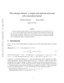 The entropic barrier: a simple and optimal universal self-concordant
  barrier
