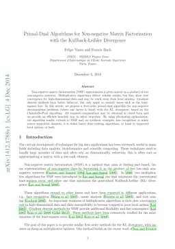 Primal-Dual Algorithms for Non-negative Matrix Factorization with the
  Kullback-Leibler Divergence