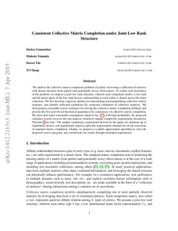 Consistent Collective Matrix Completion under Joint Low Rank Structure
