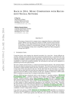 Bach in 2014: Music Composition with Recurrent Neural Network
