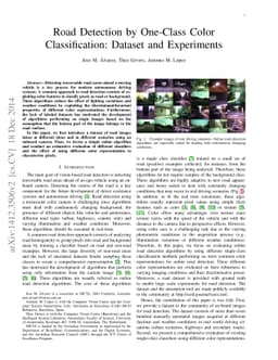 Road Detection by One-Class Color Classification: Dataset and
  Experiments