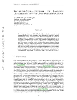 Recurrent-Neural-Network for Language Detection on Twitter
  Code-Switching Corpus