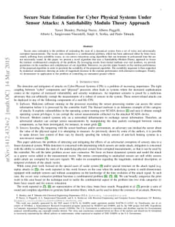 Secure State Estimation For Cyber Physical Systems Under Sensor Attacks:
  A Satisfiability Modulo Theory Approach