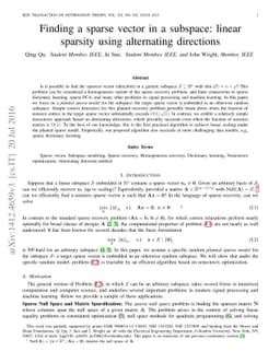Finding a sparse vector in a subspace: Linear sparsity using alternating
  directions