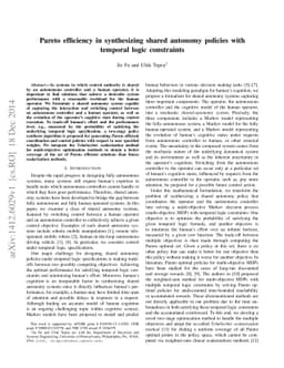 Pareto efficiency in synthesizing shared autonomy policies with temporal
  logic constraints