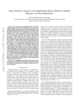 Game-Theoretic Analysis of the Hegselmann-Krause Model for Opinion
  Dynamics in Finite Dimensions
