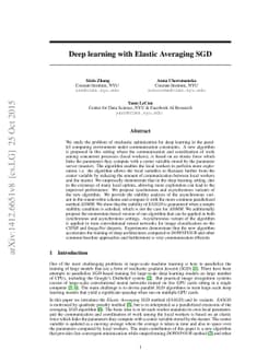Deep learning with Elastic Averaging SGD