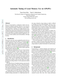 Automatic Tuning of Local Memory Use on GPGPUs