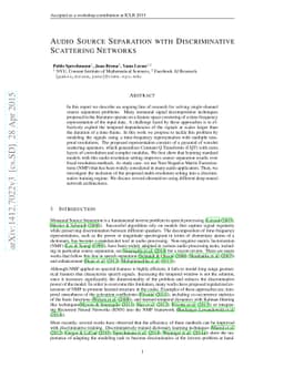 Audio Source Separation with Discriminative Scattering Networks