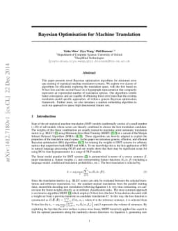 Bayesian Optimisation for Machine Translation