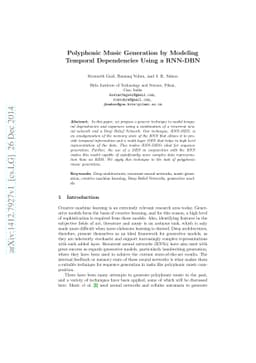 Polyphonic Music Generation by Modeling Temporal Dependencies Using a
  RNN-DBN