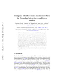Marginal likelihood and model selection for Gaussian latent tree and
  forest models