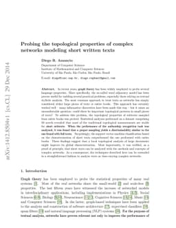 Probing the topological properties of complex networks modeling short
  written texts