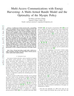 Multi-Access Communications with Energy Harvesting: A Multi-Armed Bandit
  Model and the Optimality of the Myopic Policy