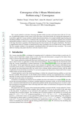 Convergence of the $k$-Means Minimization Problem using
  $Γ$-Convergence