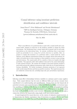 Causal inference using invariant prediction: identification and
  confidence intervals