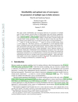 Identifiability and optimal rates of convergence for parameters of
  multiple types in finite mixtures