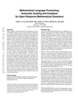 Mathematical Language Processing: Automatic Grading and Feedback for
  Open Response Mathematical Questions
