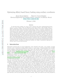Optimizing affinity-based binary hashing using auxiliary coordinates