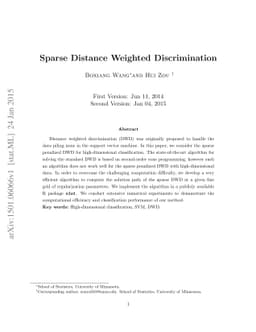 Sparse Distance Weighted Discrimination