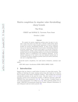 Matrix completion by singular value thresholding: sharp bounds