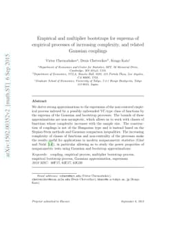 Empirical and multiplier bootstraps for suprema of empirical processes
  of increasing complexity, and related Gaussian couplings