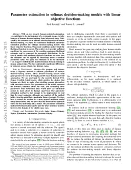 Parameter estimation in softmax decision-making models with linear
  objective functions