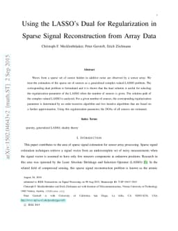 Using the LASSO's Dual for Regularization in Sparse Signal
  Reconstruction from Array Data