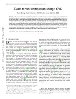 Exact tensor completion using t-SVD