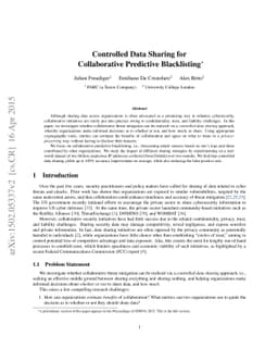 Controlled Data Sharing for Collaborative Predictive Blacklisting