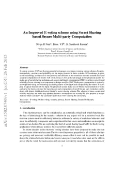 An Improved E-voting scheme using Secret Sharing based Secure
  Multi-party Computation