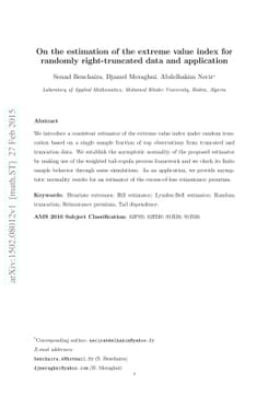On the estimation of the extreme value index for randomly
  right-truncated data and application