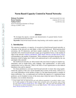Norm-Based Capacity Control in Neural Networks