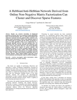 A Hebbian/Anti-Hebbian Network Derived from Online Non-Negative Matrix
  Factorization Can Cluster and Discover Sparse Features